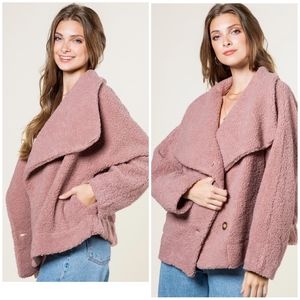 NEW IN By VERY J Nordstrom Cozy Chic Mauve Sherpa Oversized Teddy Coat Jacket